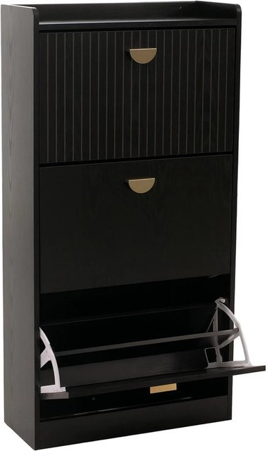 Schuhschrank MCW-O39 mit 3 Klappfächern in Schwarz Holzoptik, B/H/T: 117 x 60 x 24 cm - Bild 2