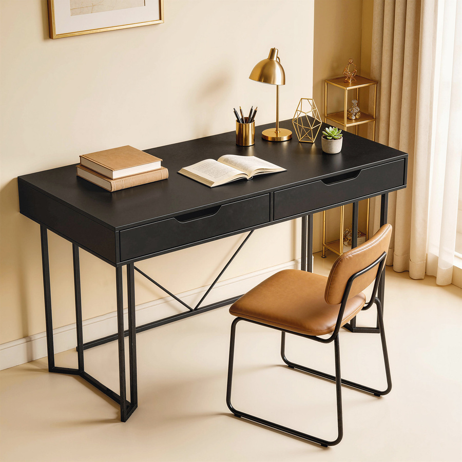HOMCOM Schreibtisch Computertisch im Modern-Design mit 2 Schubladen und Metallgestell, Schwarz, B/T/H: 120 x 60 x 77 cm - Bild 2