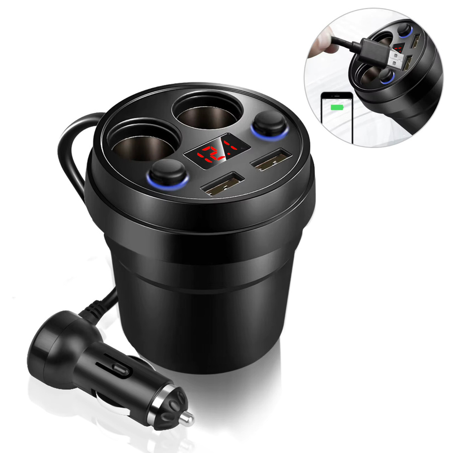 Qiilu Cup Dual USB Autoladegerät in Schwarz mit Kabel als Multifunktions-Zigarettenanzünder für Telefon, Tablet und PC - Bild 6