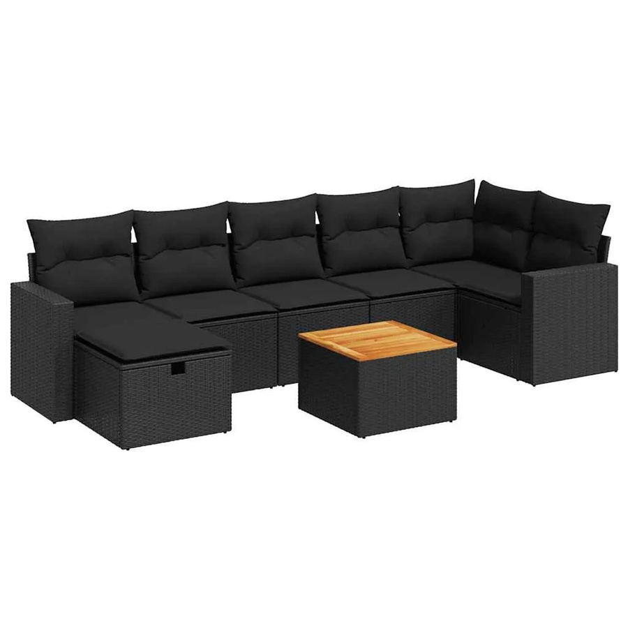 vidaXL 8-teilige Garten-Sofagarnitur in L-Form aus schwarzem Poly-Rattan mit Kissen und pulverbeschichtetem Stahlrahmen - Bild 2