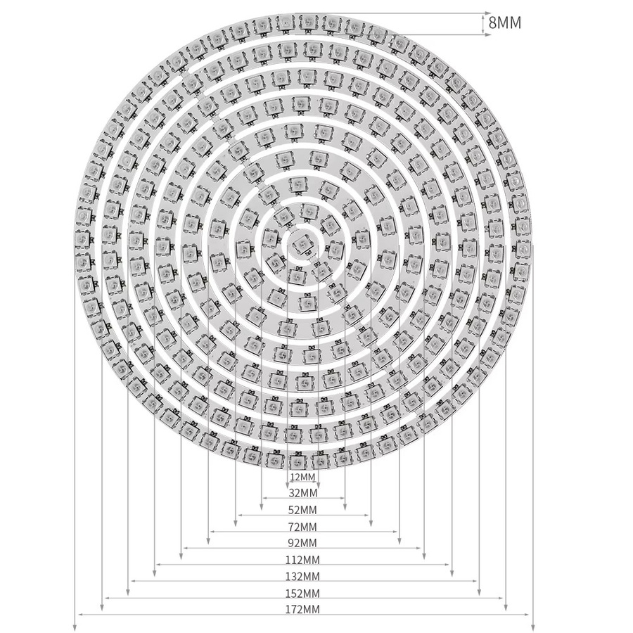 TNALANT WS2812B LED-Pixelring individuell adressierbare RGBIC LEDs mit integriertem IC, Schwarz/Weiß PCB - Bild 2