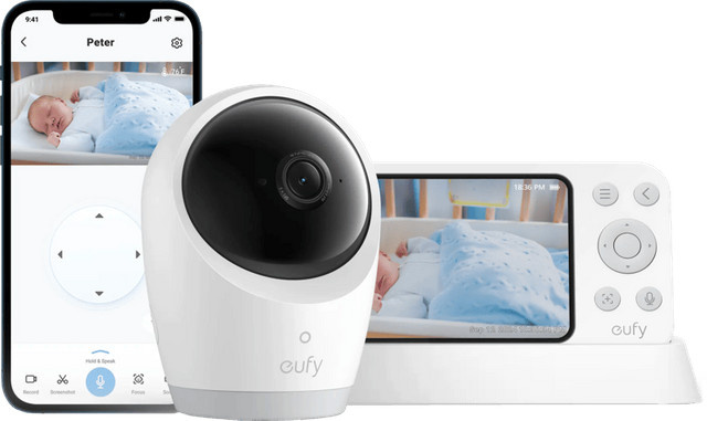 Eufy Baby Monitor E21 mit Kamera, Nachtsicht und App-Steuerung in Weiß - Bild 1