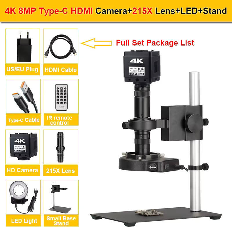 YIZHAN UHD 4K Elektronisches Videomikroskop mit 1/1.8'' Sensor, HDMI und USB, 1080P 60FPS, 215X Verstellbares Objektiv, Ringlicht, Standfuß und Fernbedienung, Schwarz - Bild 6