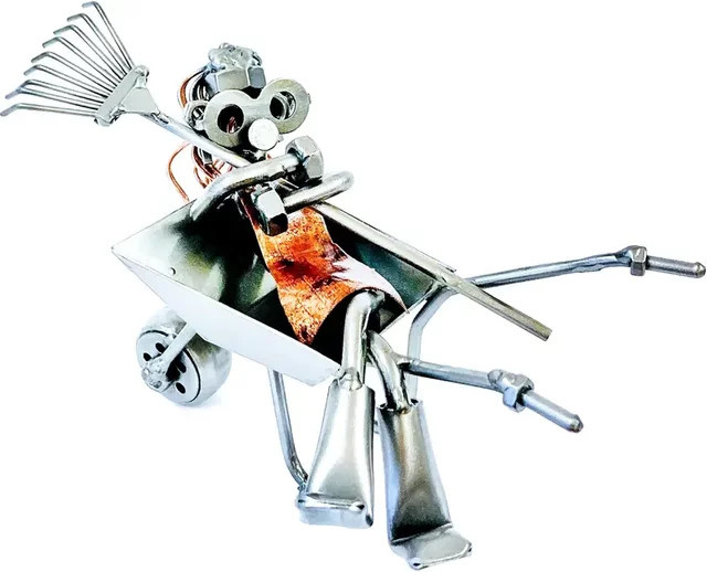 Hinz & Kunst Schraubenmännchen Gärtnerin beim Relaxen aus Metall in Silber - Bild 1