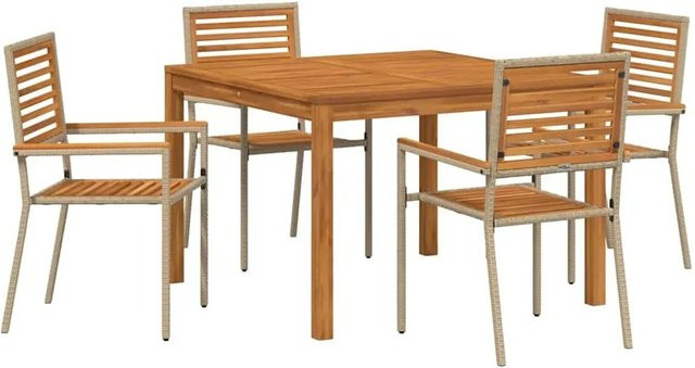 vidaXL Garten Essgruppe 5-teilig aus Poly Rattan und Akazienholz in Beige, Tisch mit 4 Stühlen für Garten und Terrasse, B/T/H: 110 x 75 x 75 cm - Bild 1