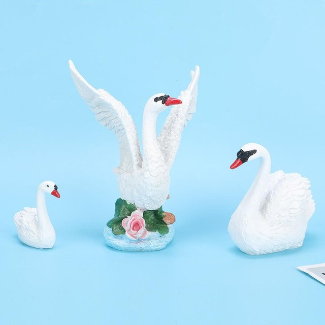 3er-Set mfySpace Schwan Dekoration aus Harz in Weiß für Garten und Hof - Bild 1