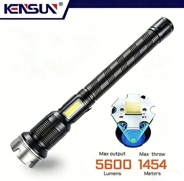 KENSUN LED Taschenlampe mit XHP360, USB-wiederaufladbar, zoombar, Schwarz - Bild 1