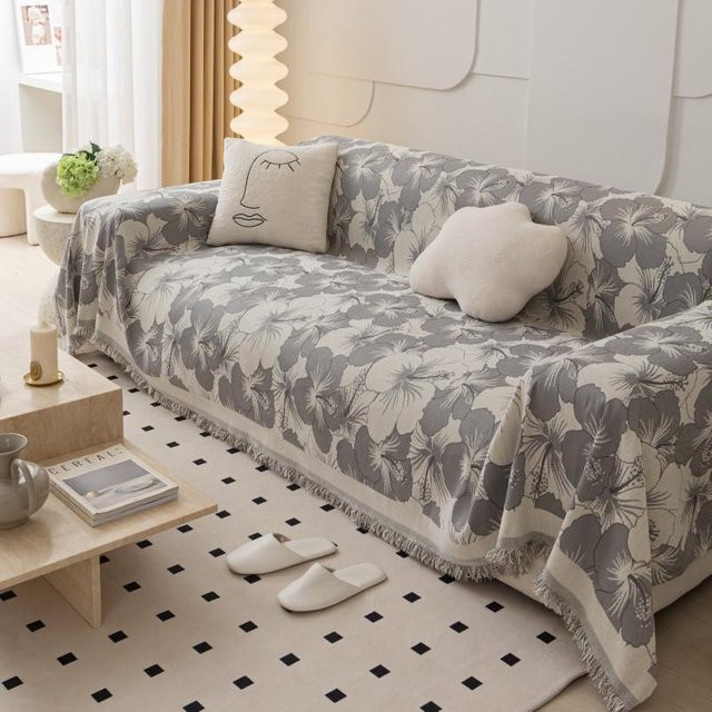 Super Six Chenille-Sofabezug in Grau mit Quasten, universelle Sofadecke aus Jacquard-Stoff, B/B: 180 x 130 cm - Bild 1