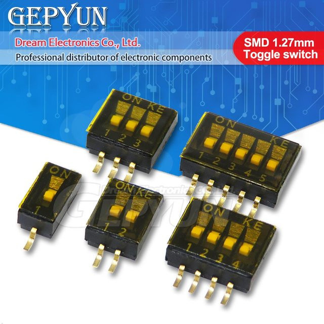5 Stück SMD SMT Schiebeschalter Set mit 1P bis 5P Optionen, Pitch 1,27 mm, DIP Kippschalter in Schwarz - Bild 1