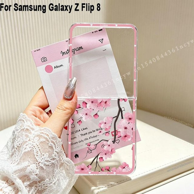 Samsung Galaxy Z Flip8 Hülle mit Kirschblüten Design in Rosa und Transparent - Bild 1