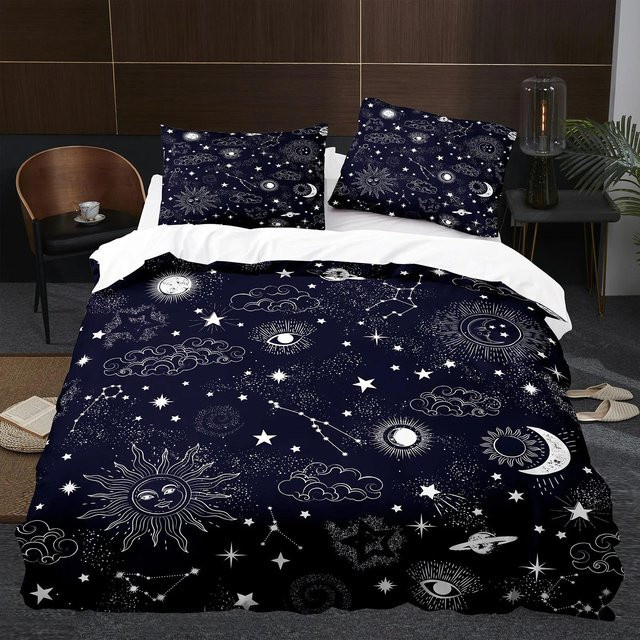 Binchi Outdoor Product Bettwäscheset Sonne Mond Galaxie in Schwarz und Gold, Boho Astrologie Design aus Polyester, B/H: 140 x 210 cm - Bild 1