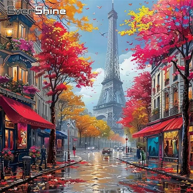 EverShine Diamond Painting Eiffelturm Herbst Landschaft als DIY Mosaik Set in Mehrfarbig - Bild 1
