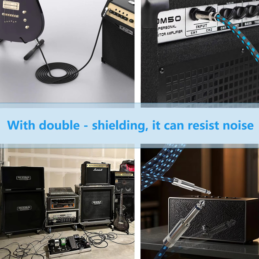 Miwayer E-Gitarrenkabel in Schwarz, geflochtenes Mono-Audiokabel mit 6,35 mm TS-Stecker und 90-Grad-Winkel für Bass und E-Box - Bild 5
