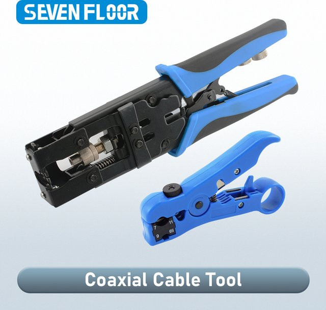 Kompressionszangen-Set für F/BNC/RCA-Stecker RG-58/59/62/6 (3C/4C/5C) mit Kabelabisolierer-Kit für CCTV-Kamera-Installationen in Blau - Bild 1