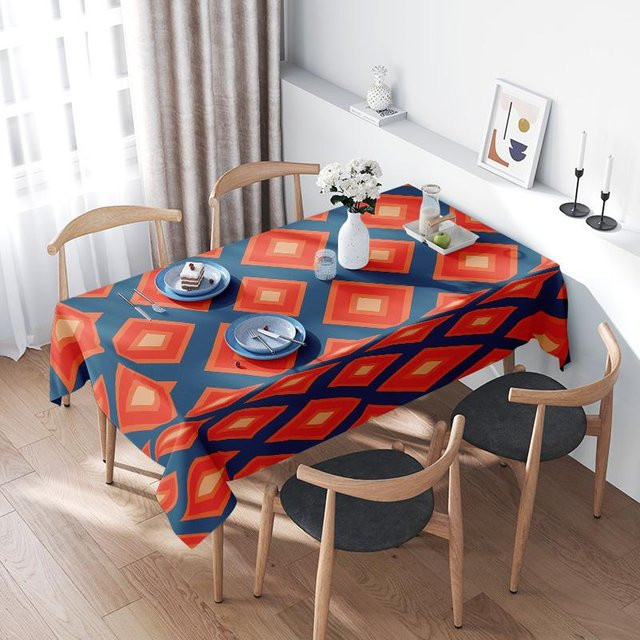 JINGYUE Pet Moderne Geometrische Tischdecke Blau Orange aus Polyester, B x L: 200 x 145 cm - Bild 1