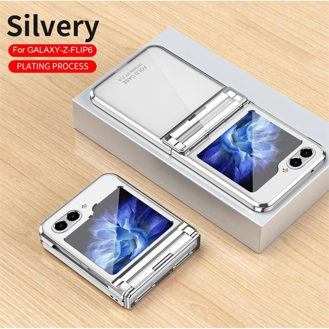 Samsung Galaxy Z Flip 7 6 5 4 3 5G Handyhülle mit Scharnierschutz, transparent und silber, stoßfeste Klapphülle - Bild 1