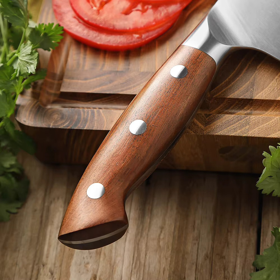 HEZHEN 3-teiliges Küchenmesser-Set mit Santoku-Allzweckmesser und Redwood-Griff in Braun - Bild 4