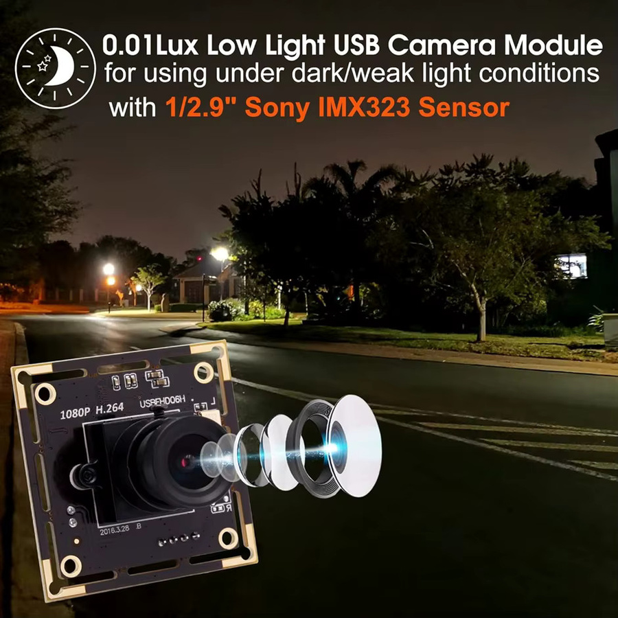 Elp Mini-USB-Kamera Modul Full HD 1080p mit IMX323 Sensor, Audio-Mikrofon und Low Light Funktion in Schwarz - Bild 2