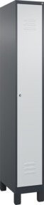 C+P Spind Classic PLUS Garderobenschrank mit 1 Abteil, Füße, Zylinderschloss, 4 Garderobenhaken und mittiger Trennwand, Farbe: Grau, H x B x T: 195 x 30 x 50 cm - Bild 1