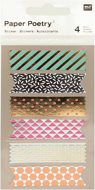 Rico Design Paper Poetry Sticker Tapes Metallic Multicolor 4 Bogen - Bild 1