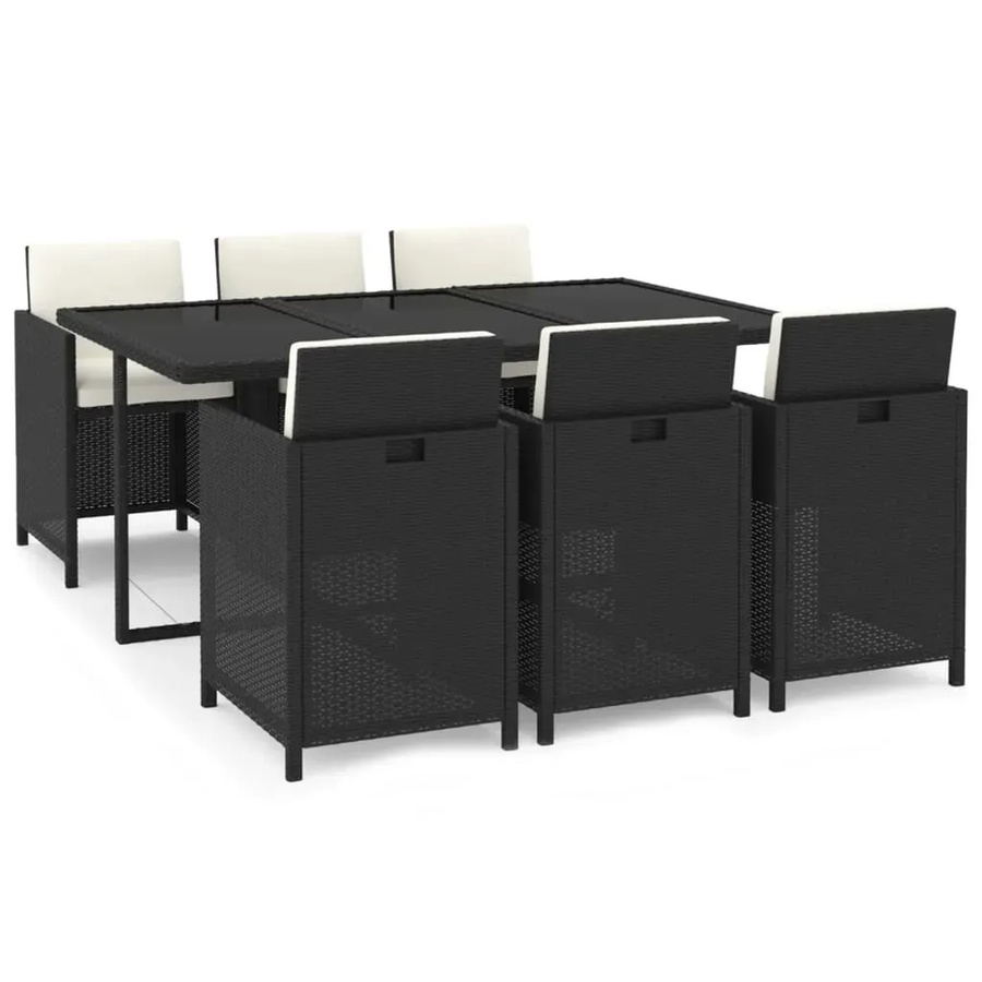 vidaXL 7-teilige Garten-Essgruppe aus Poly-Rattan mit Kissen in Schwarz - Bild 2