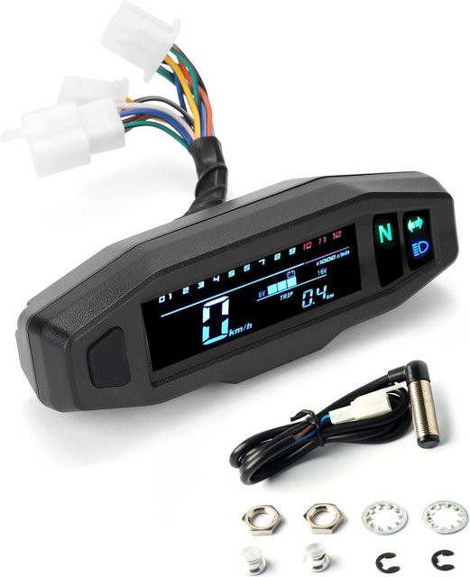 VehicleKit Mini Universal LCD Digitaler Motorrad Tacho und Kilometerzähler für Elektromotor und Fahrrad in Schwarz - Bild 1