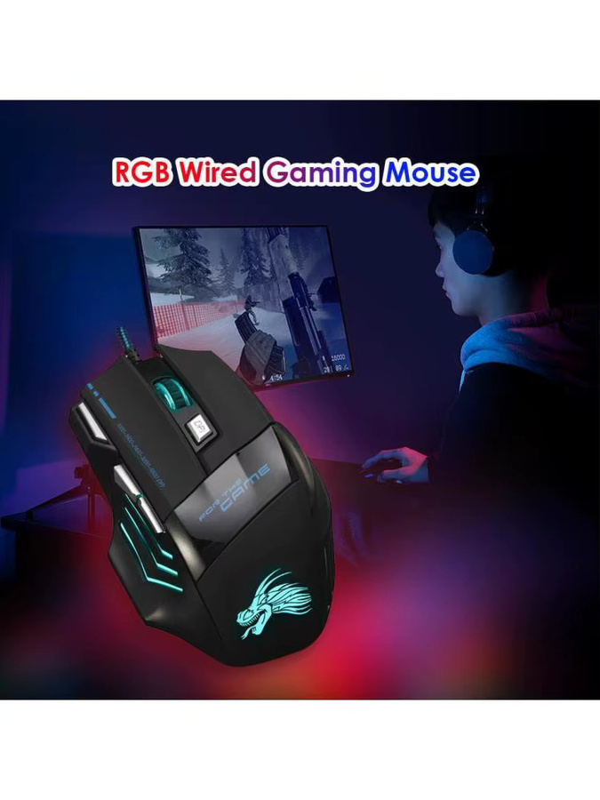 ALLOYSEED Optische Gaming-Maus für PC mit 7-Farben Hintergrundbeleuchtung und einstellbarem DPI in Schwarz und Multicolour - Bild 4
