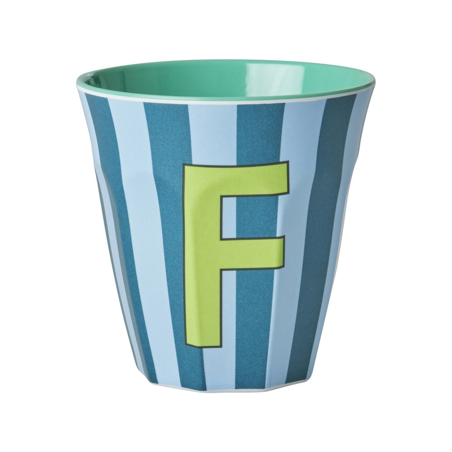 Rice Melamin Becher Buchstabe F mit Streifen in Blau, 250 ml - Bild 1