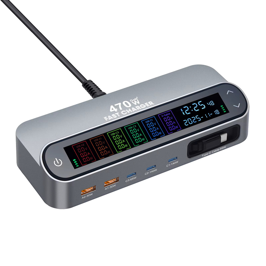 Deepartner 470W GaN Schnellladegerät mit 140W PD3.1 PPS USB Typ-C und Digitalanzeige für iPhone 16/15, MacBook und Laptops - Bild 2