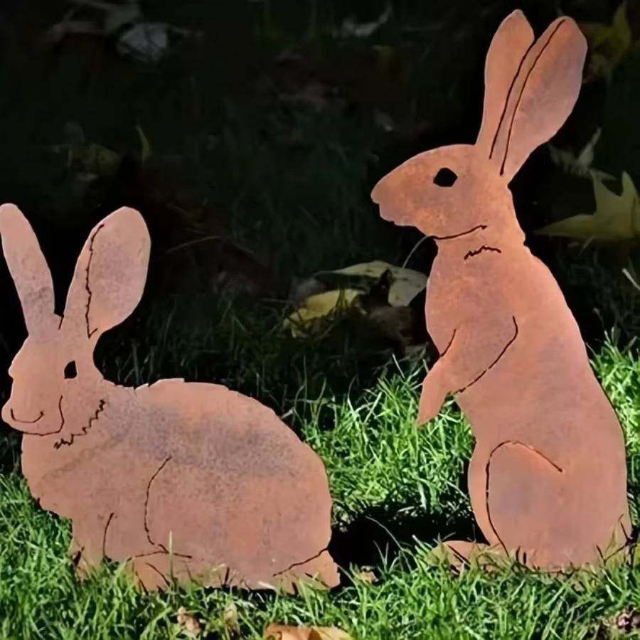 HELLOYOUNG Rustikaler Kaninchen-Gartenstecker aus Metall in Braun - Bild 3