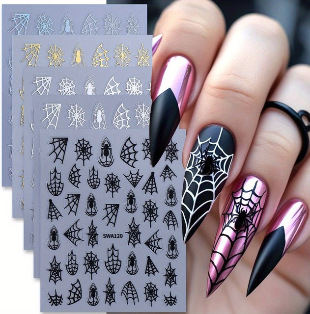 SWEET TREND Nail Art Aufkleber Spinnennetz, Gold Silber, 2/5 Stück - Bild 1