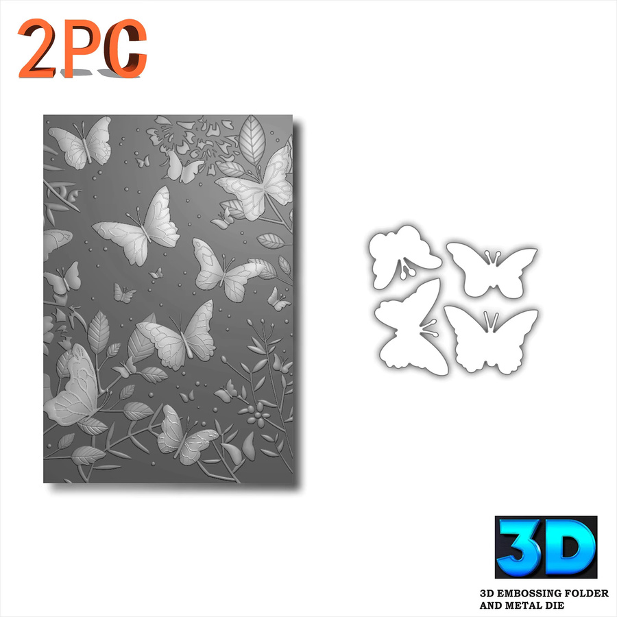 2-teiliges Set aus 3D-Reliefordnern mit Schmetterlingsstruktur und Metallschneideschablonen - Bild 2