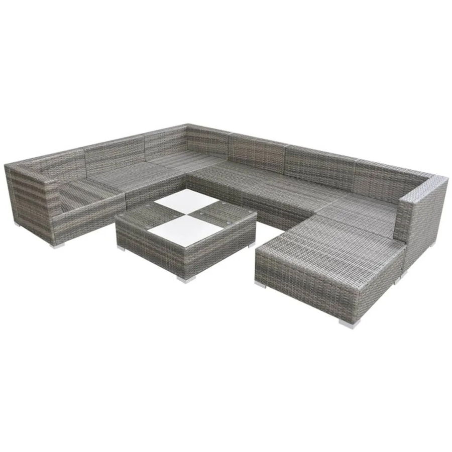 vidaXL 8-tlg Garten-Lounge-Set in U-Form aus Poly Rattan in Grau mit Auflagen und Hartglas-Tisch - Bild 2