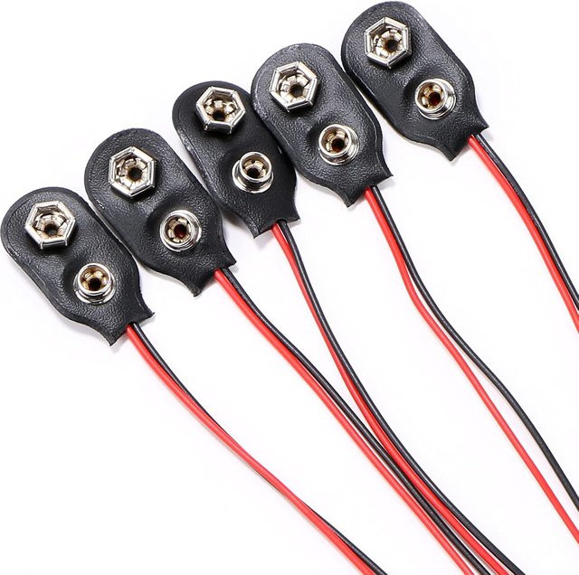 9 V Batterie-Clips mit 2-Draht-Kabel als Verbindungsstecker in Schwarz und Rot, Länge: 10 cm - Bild 1