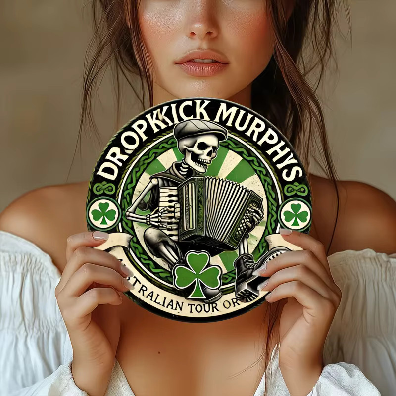 Vintage Dropkick Murphys Metallschild von Potdemiel mit Skelett und Kleeblatt, Wandkunst aus Aluminium, B/H: 20,32 x 20,32 cm, Mehrfarbig - Bild 2