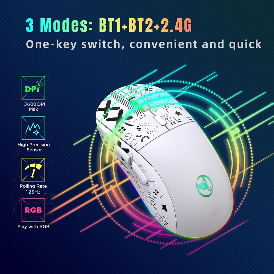 Bai Fen Bai-Digital 3C hxsj T90 Kabellose Mechanische Gaming-Maus mit RGB-Beleuchtung, 3600 DPI, Weiß - Bild 4
