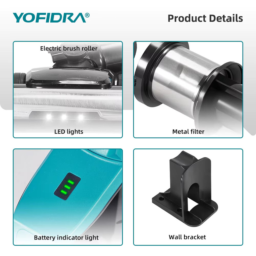 YOFIDRA Bürstenloser Akku-Staubsauger 1800W mit 30KPa Saugkraft und 1,5L Behälter für Makita-Akkus - Bild 2