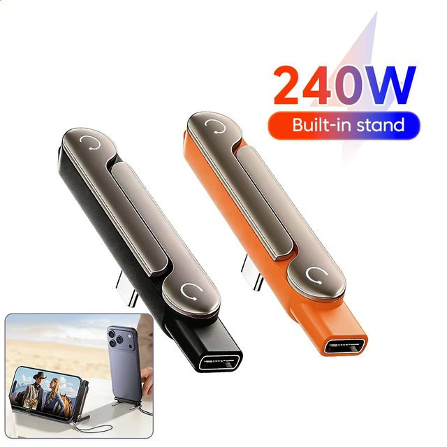 EOENKK USB-C Adapter und Handyständer Kit mit 240W Faltbarer USB Typ-C Buchse-zu-Stecker Konverter in Orange - Bild 1