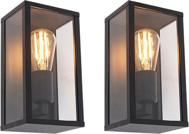 QAZQA 2er Set Charlois Industrielle Wandleuchten Schwarz IP44 für Außenbereich und Badezimmer mit E27 Fassung, Breite: 26 cm - Bild 1