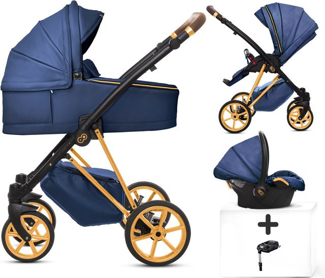 TPFLiving 4in1 Kinderwagen Royal aus Kunstleder in Blueberry mit Goldgestell - Bild 1