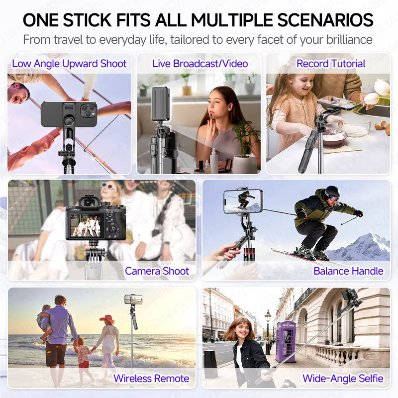 TOKQI Selfie-Stick mit ausziehbarem Stativ und automatischem Handyhalter in Schwarz für Vlog-Aufnahmen und Actionkameras - Bild 6