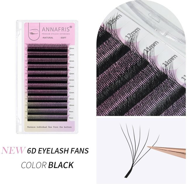 ANNAFRIS Wimpernverlängerung, 6D-W Fächer, 0.07mm, 10mm, Schwarz - Bild 1