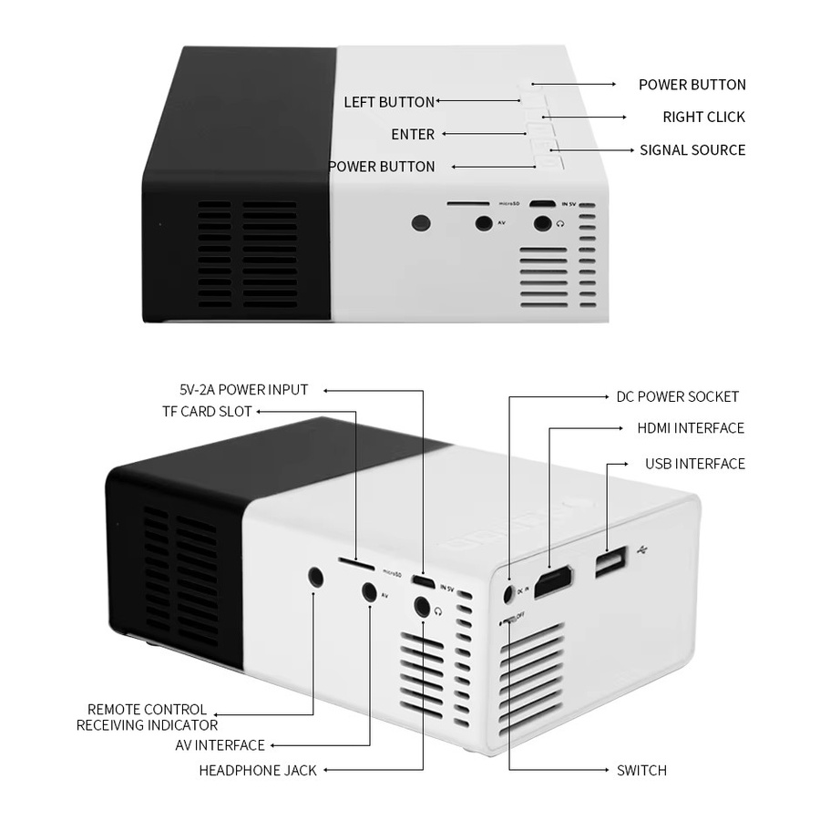 Salange YG300 Mini-LED-Projektor, verbesserte Version mit 600 Lumen, HDMI und USB-Audio, Heim-Media-Player Beamer in Weiß und Gelb - Bild 2