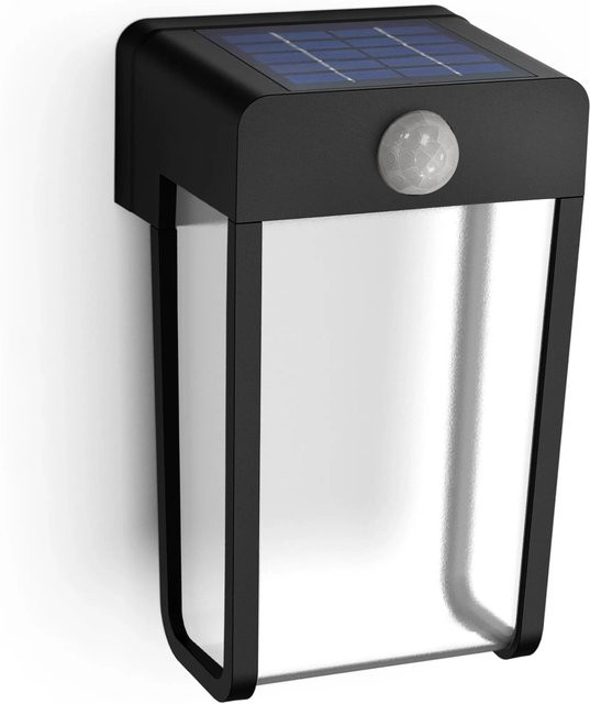Philips Shroud Solar LED Außenwandleuchte Schwarz mit Bewegungsmelder und Dämmerungssensor, Warmweiß, 2,3 W - Bild 1