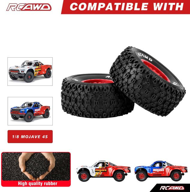 RCAWD Radreifen für 1/8 Arrma Mojave 4S, 2-teiliges Set, Gummi, Schwarz - Bild 1