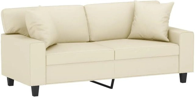 vidaXL 2-Sitzer-Sofa in Creme mit Zierkissen aus Kunstleder und Metallgestell, Breite: 174 cm, Tiefe: 80 cm, Höhe: 77 cm - Bild 1