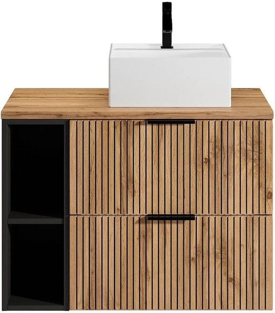 Einzelwaschtisch Madela von Vente-unique in Schwarz mit Streifenoptik, Breite: 80 cm - Bild 1