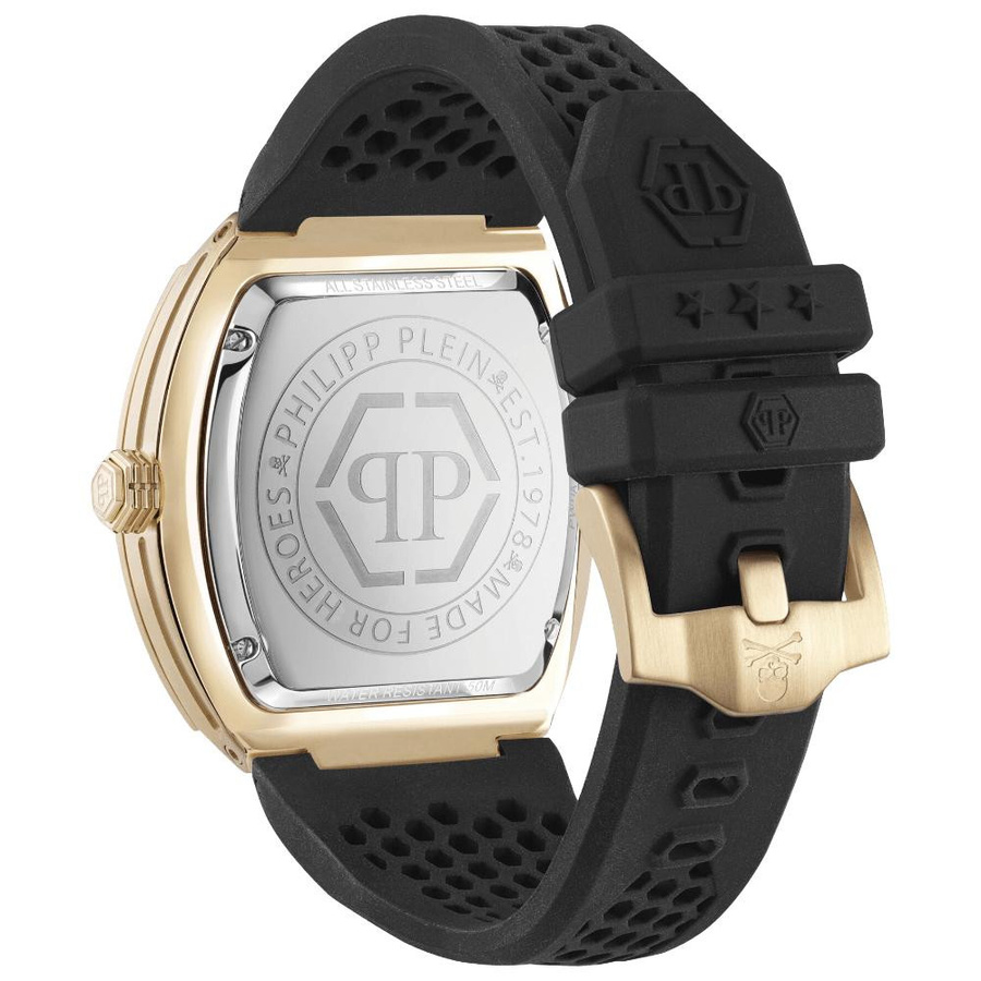 Philipp Plein Herrenuhr, Quarz, Edelstahl, Tonneau, 44 mm, Schwarz, Silikon - Bild 4