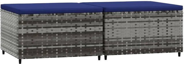 vidaXL Gartenhocker Set aus Poly Rattan mit Kissen in Grau und Blau, 2 Stück - Bild 1