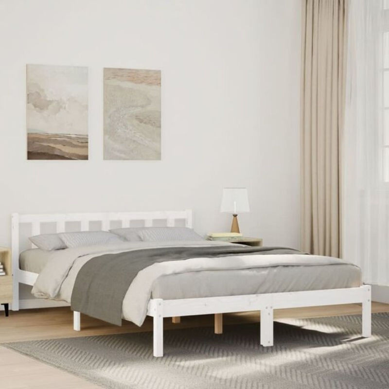 Massivholzbett Vidaxl aus Kiefer in Weiß, Landhausstil und minimalistisches Design, B/T/H: 140 x 210 cm - Bild 1